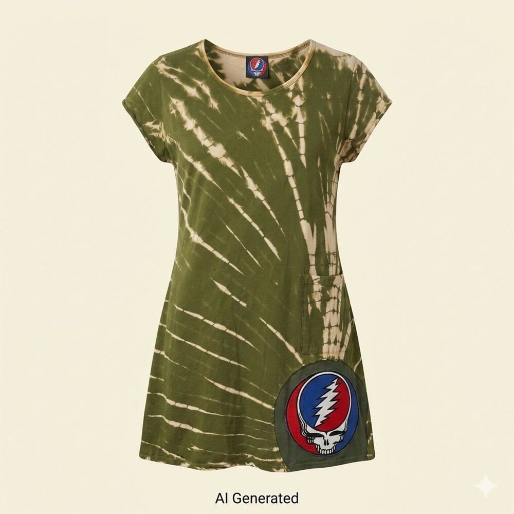 V 399-Vintage Grateful Dead The Wheel Tee Dress PTP 20